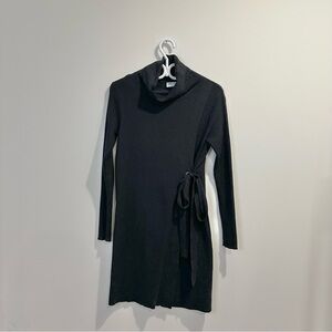 Coco y Club | womens small black long sleeve turtleneck sweater dress with tie